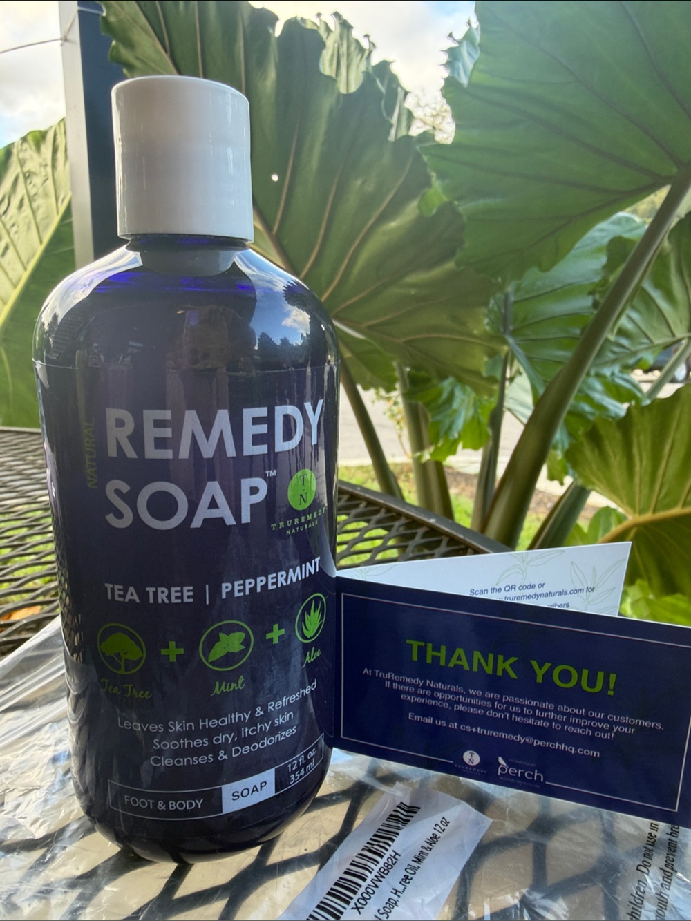 Tea Tree + Peppermint Liquid Soap in Dark Blue Bottle